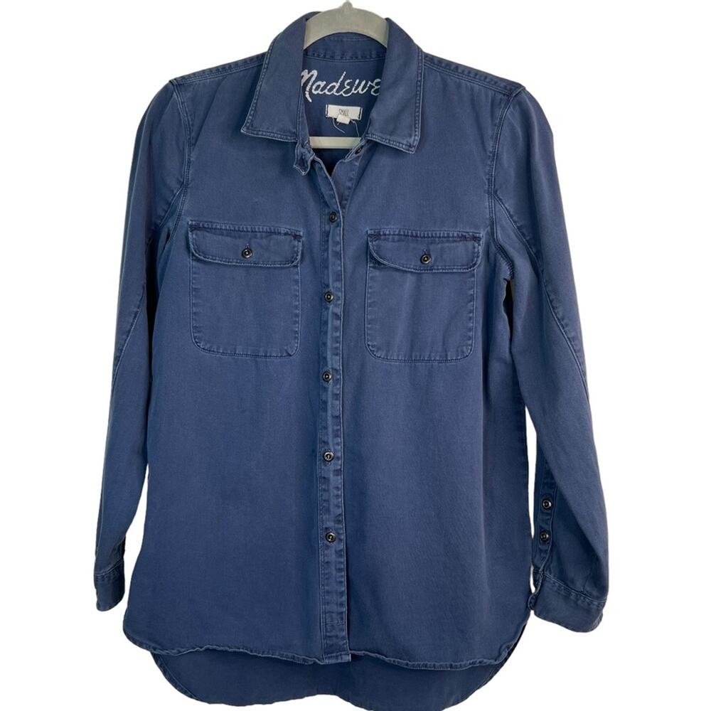 Madewell Blue Cotton Boyfriend Fit Button Up Blouse Small